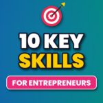 Bullseye target hit by an arrow above the headline 10 Key Skills for Entrepreneurs, illustrating the entrepreneurial skills business owners need